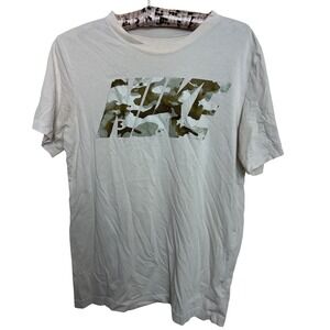 Nike Dri Fit Camo Logo T Shirt Beige Tan Short Sleeve Athletic Womens‎ Small Gym
